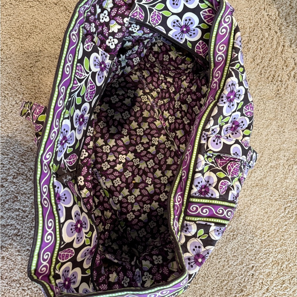 Vera Bradley Purple and Green Floral Large Tote with pockets